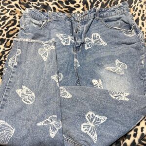 Butterfly Print Blue Jeans